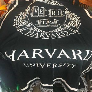 Harvard Black and White fringed throw blanket 49 in x 69 in with veritas Seal